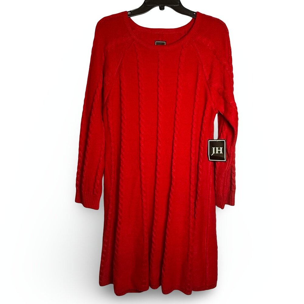 Jessica Howard Cable Knit Sweater Dress Womens XL Red A-Line Round Neck Cozy NWT